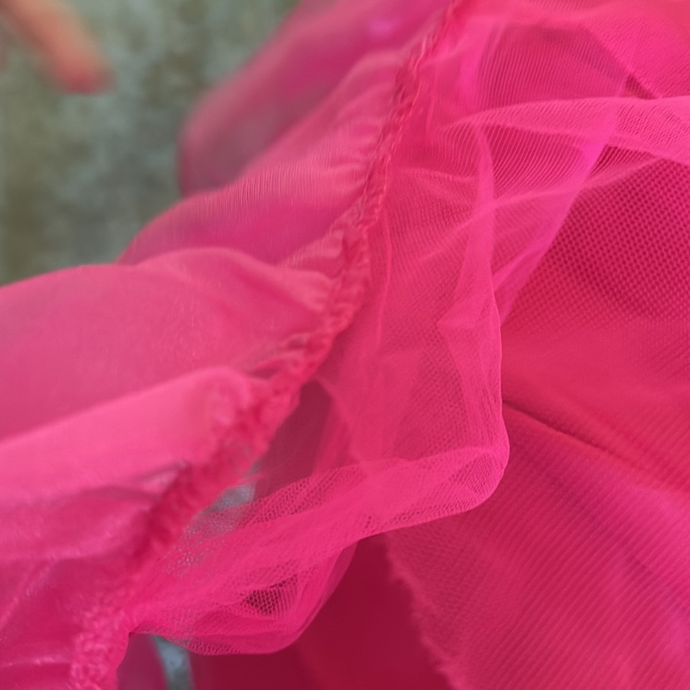 Pink Ruffled Prom Dress with Bow Straps - Picture 7 of 7